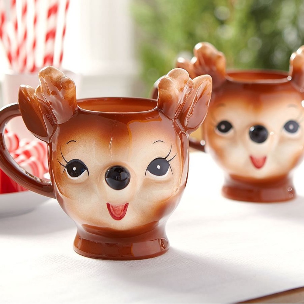 Pottery Barn Handcrafted Cute Cheeky Reindeer Holiday Mugs 12oz - Set of 4 - Picture 3 of 17